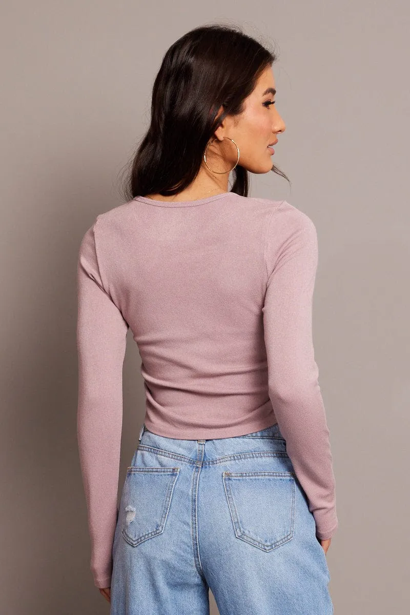 Purple Seamless Top Long Sleeve Side Ruched Casual Fashion