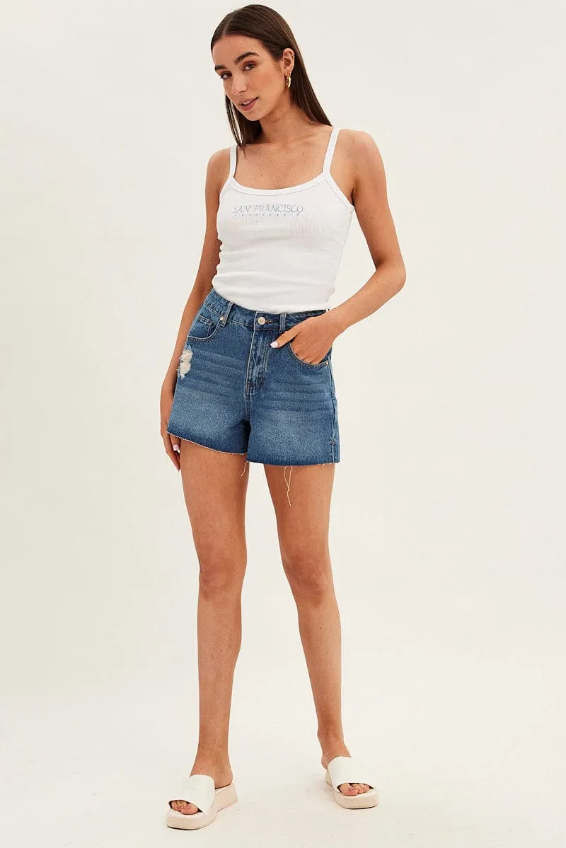 HighElasticity White Graphic Tank San Francisco Sleeveless Crop