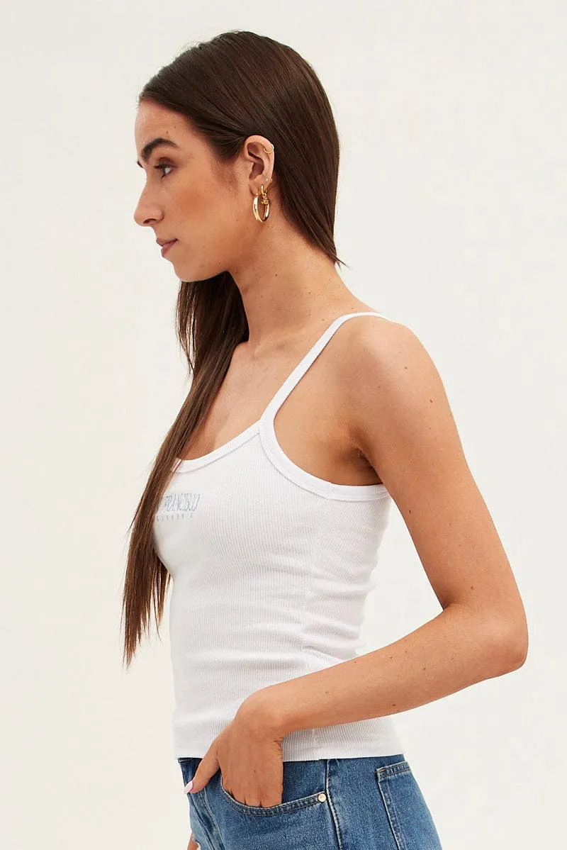 White Graphic Tank San Francisco Sleeveless Crop FourWayStretch Street Style