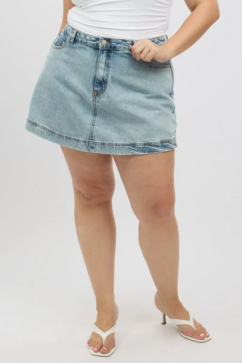Denim Denim Skort Skirt High Rise Fashion Detail Roll Up Fasten