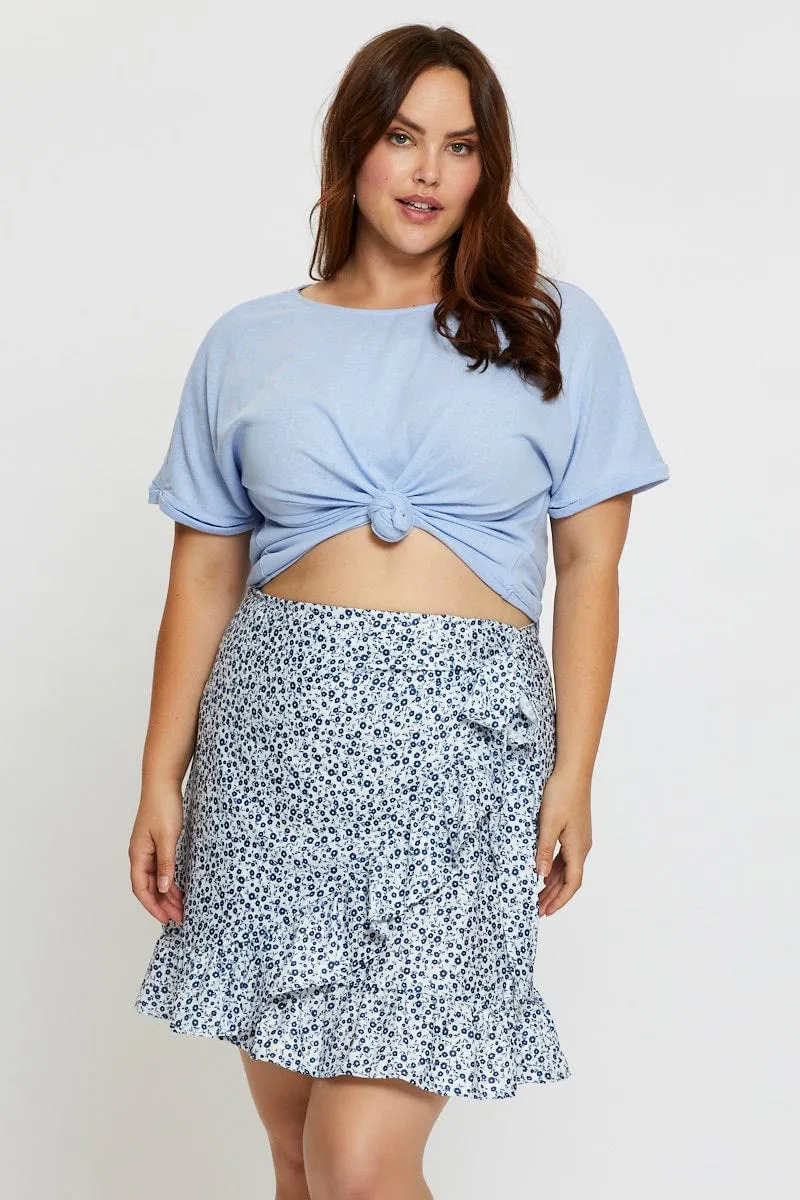 Coordinated Set Convertible Style Floral Print Mini Skater Skirt Ruffle Hem