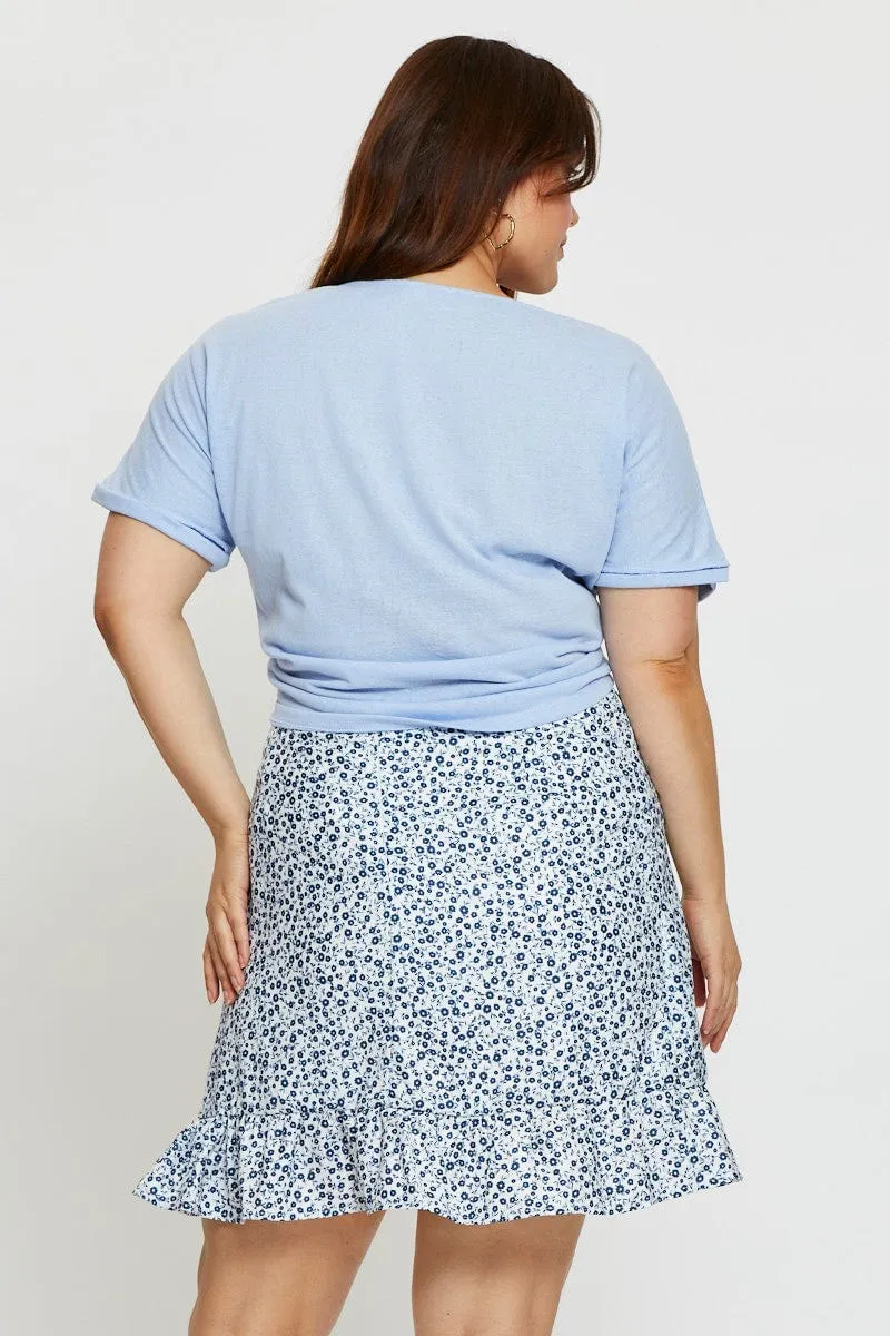 Laid Back Look Fresh Vibe Floral Print Mini Skater Skirt Ruffle Hem