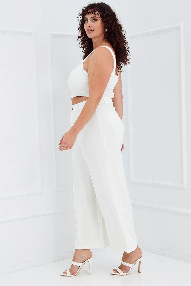 NonIrritatingStitching White Wide Pants Waist Seam