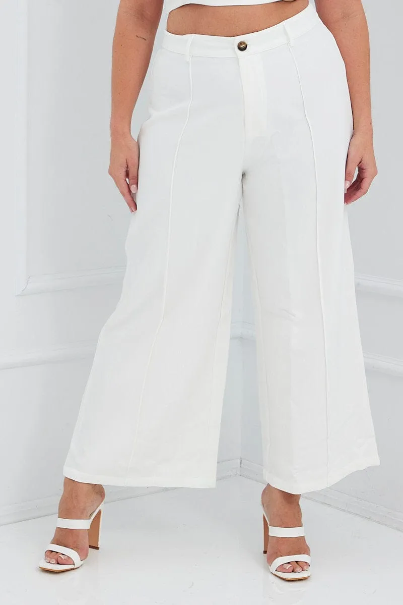 FlexibleKnees Flowy legs White Wide Pants Waist Seam