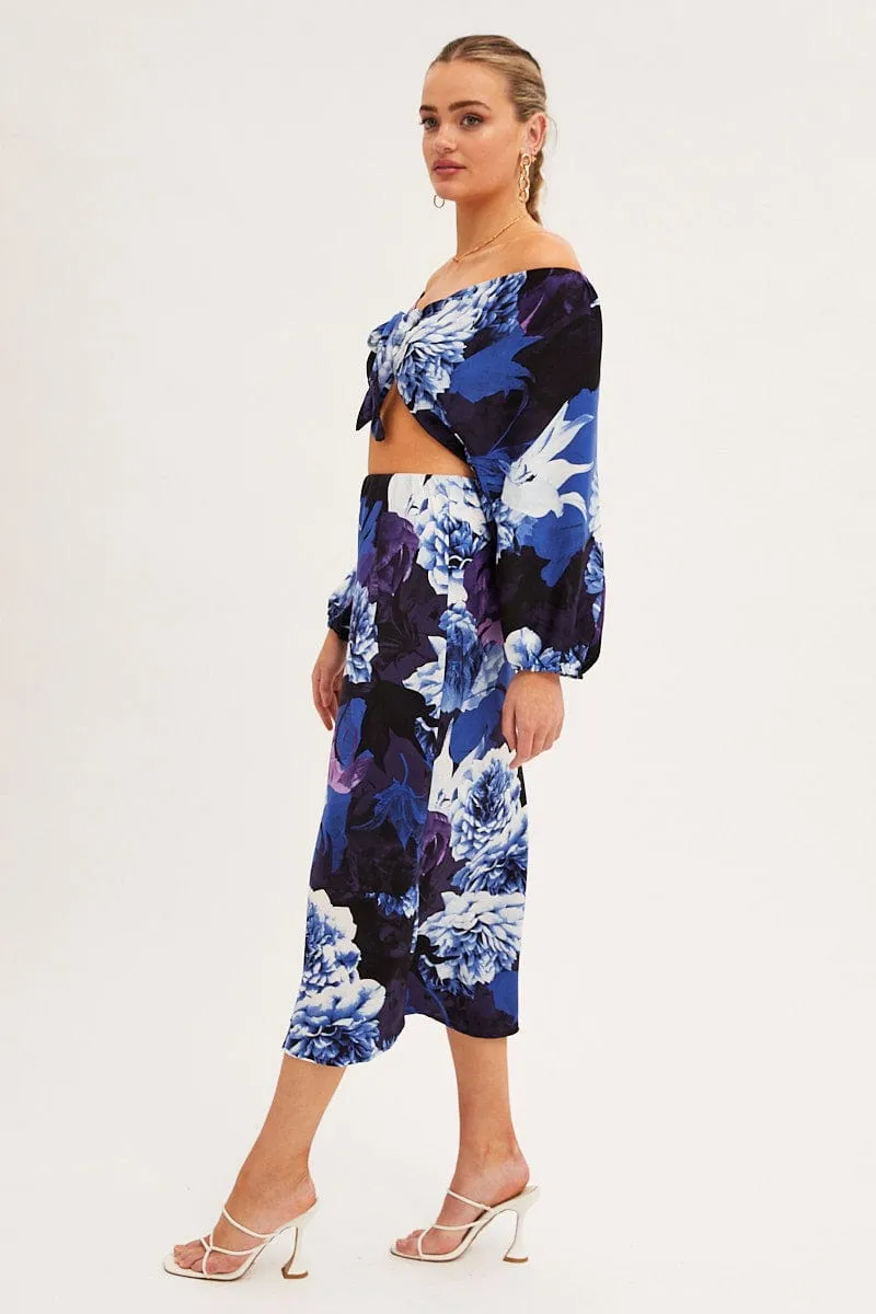 casual finish Abstract Print Slip Skirt Midi Satin