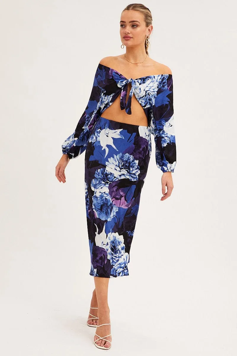 Abstract Print Slip Skirt Midi Satin Abrasion resistant