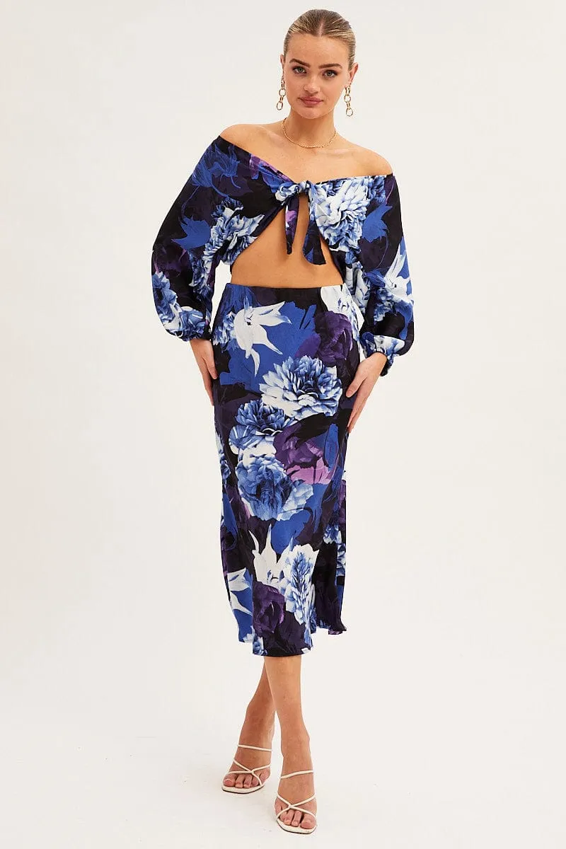 Abstract Print Slip Skirt Midi Satin Soft Movement Trendy Outfit