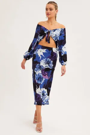 Abstract Print Slip Skirt Midi Satin Abrasion resistant