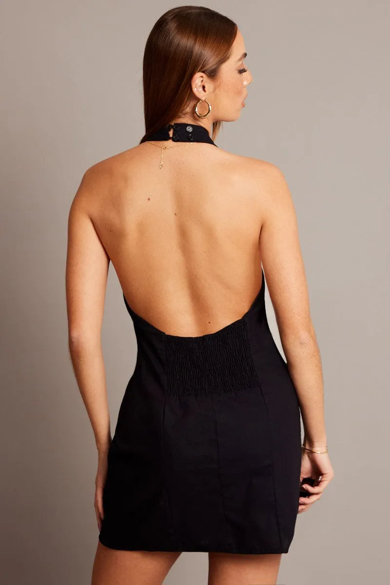 Black Halter Neck Dress Mini Star Glow