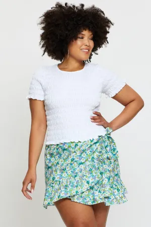 Sustainable Fabric Floral Print Mini Wrap Skirt Ruffle Hem