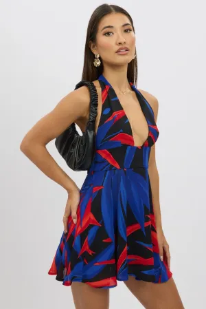 Black Floral Halter Neck Dress Mini On The Go Look Stage Rush