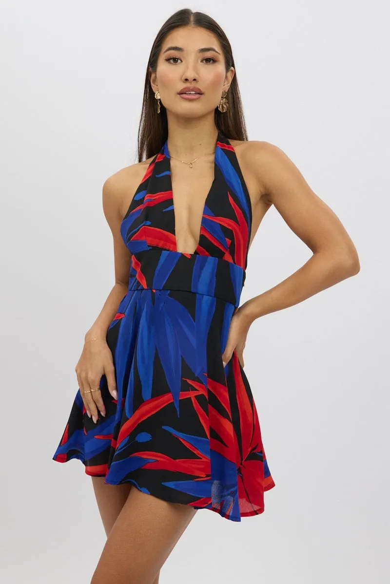 Coquette Feel Layered silhouette Black Floral Halter Neck Dress Mini