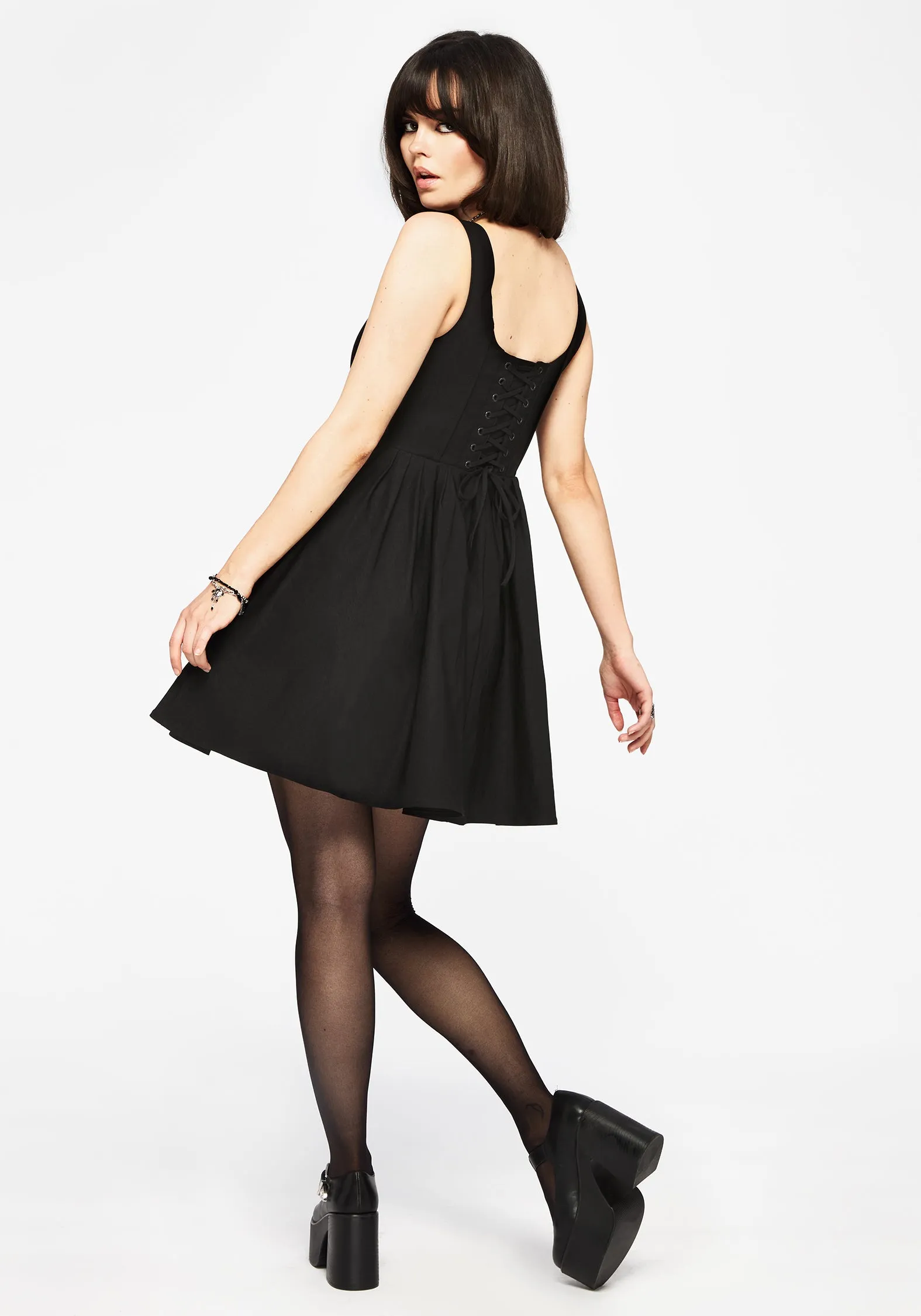 Weekend Fun Despair Thistle Embroidered Corset Bodice Pleated Mini Dress