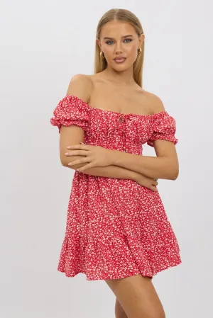 Move Easy Weekend Comfort Red Ditsy Fit And Flare Dress Mini