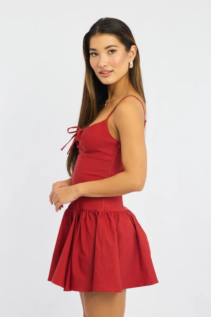 Secure Closure Light Glow Red Mini Dress Drop Waist