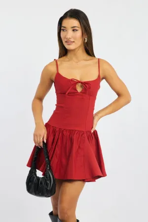 Red Mini Dress Drop Waist Runway Vibe
