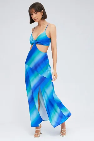 Blue Print Strappy Dress Maxi Ombre Cut Out Satin Hemp Glow The lightweight fabric of this dress ensures it is breathable and comfortable in any weather