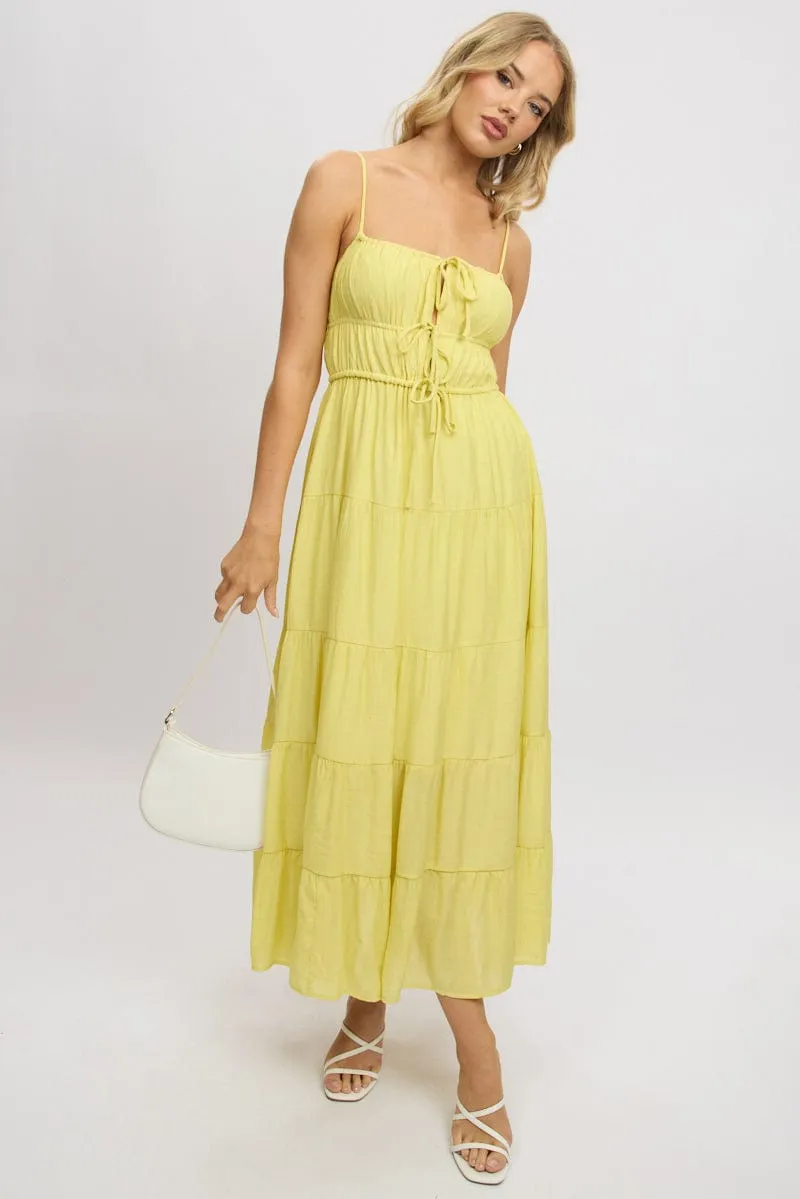 With a classic and versatile design this dress works seamlessly with any accessories you choose Tide Glow Yellow Maxi Dress Ruched Detail