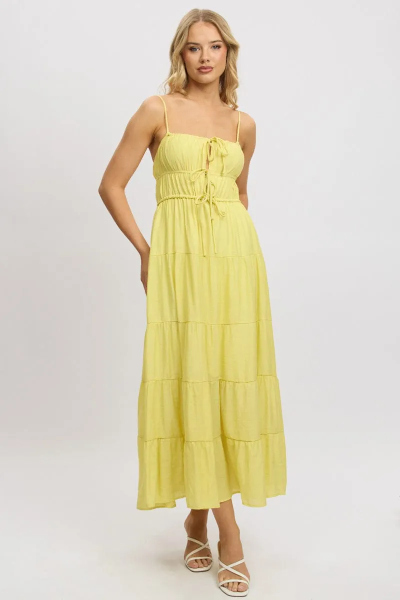 Yellow Maxi Dress Ruched Detail With its graceful design this dress creates a polished look for any occasion