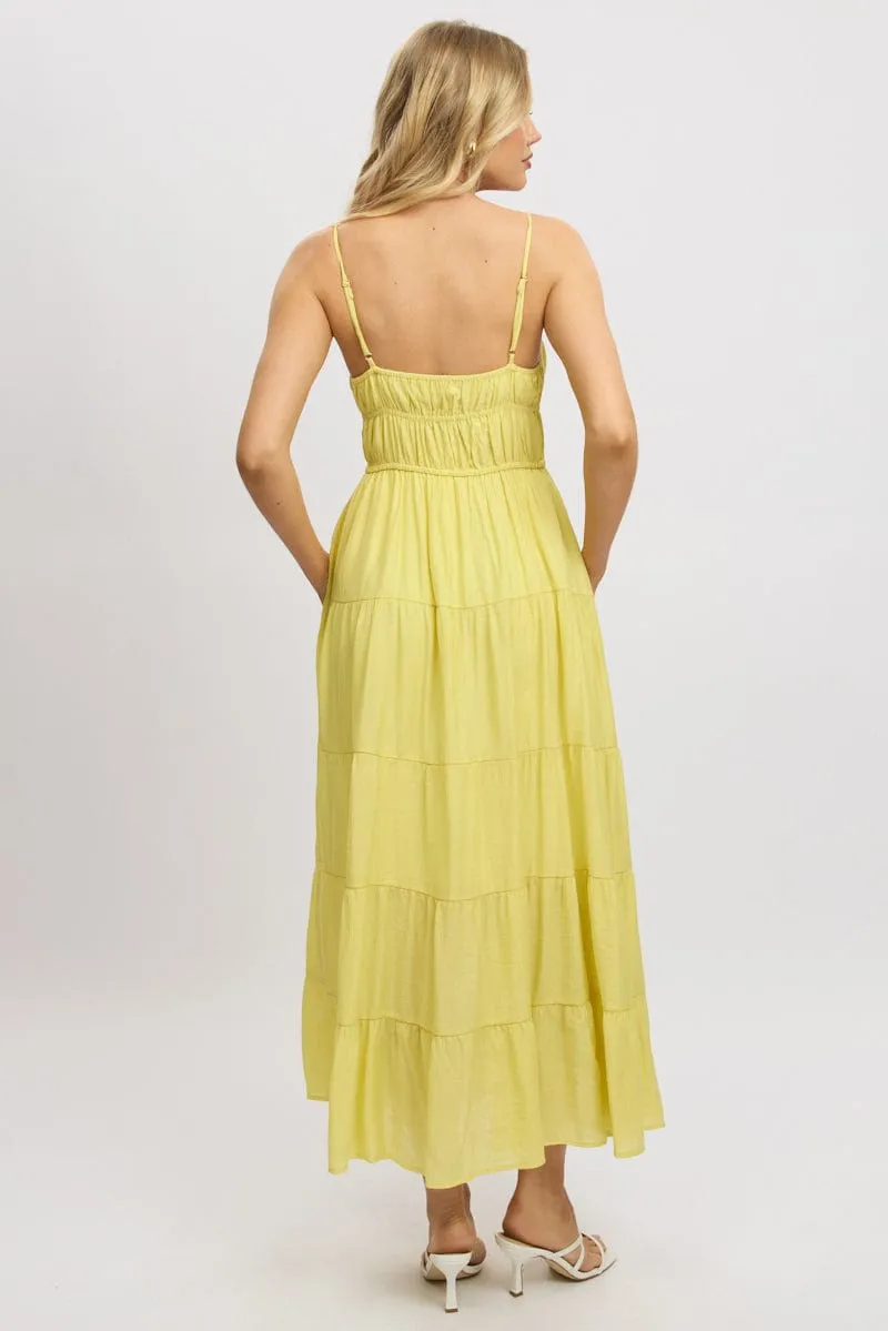 Noon Light Yellow Maxi Dress Ruched Detail