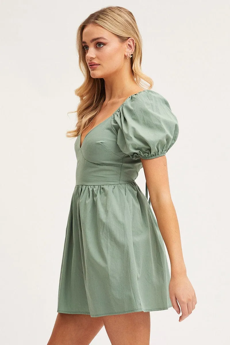 Light Glow Green Mini Dress Short Sleeve