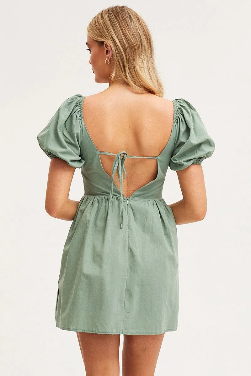 Pop Hot Green Mini Dress Short Sleeve