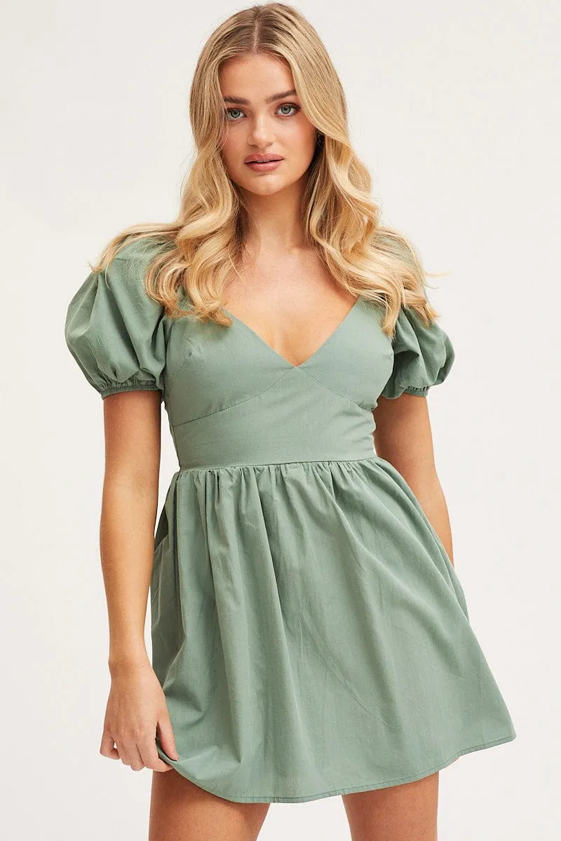 Simple Vibe Green Mini Dress Short Sleeve
