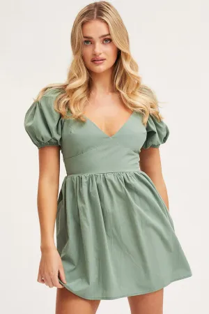 Simple Vibe Green Mini Dress Short Sleeve