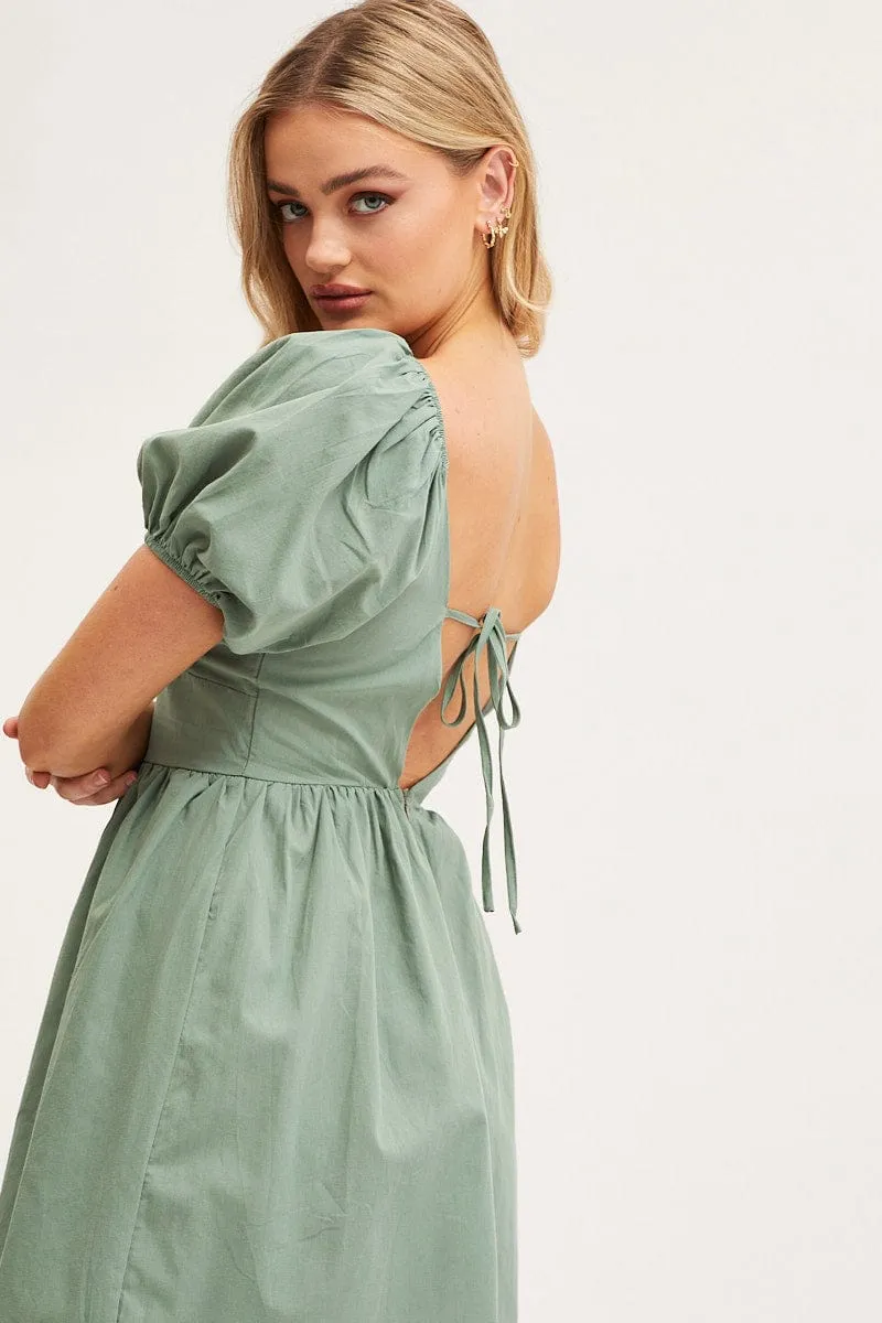 Green Mini Dress Short Sleeve Flatlock Seams