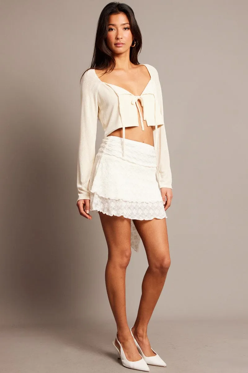 Lightweight texture White Mini Skirt Lace