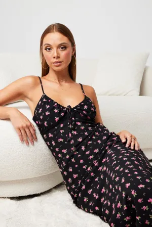 Black Floral Maxi Dress Sleeveless Maple Lane delicate embroidery