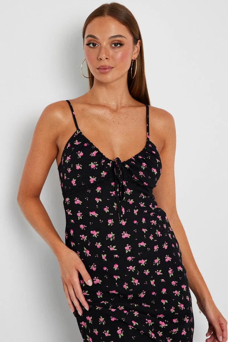 Black Floral Maxi Dress Sleeveless Air Flow
