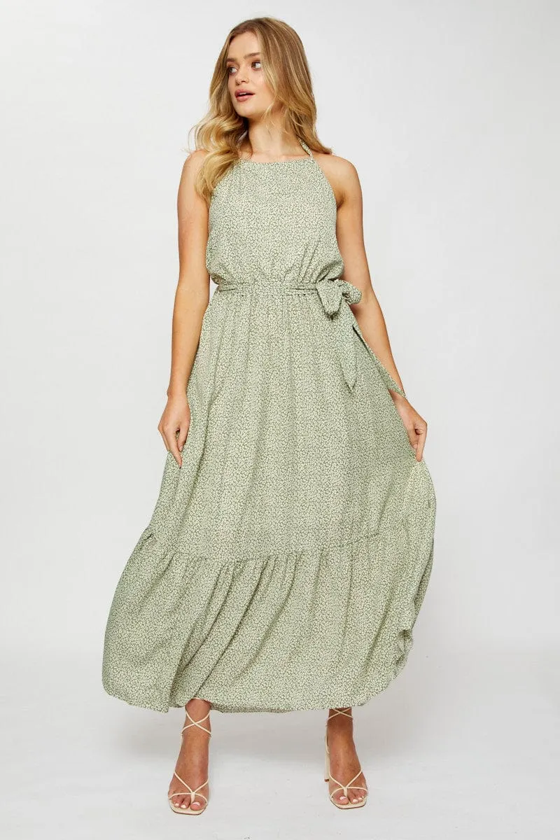 Travel Easy Fold Art Geo Print Maxi Dress Halter Neck