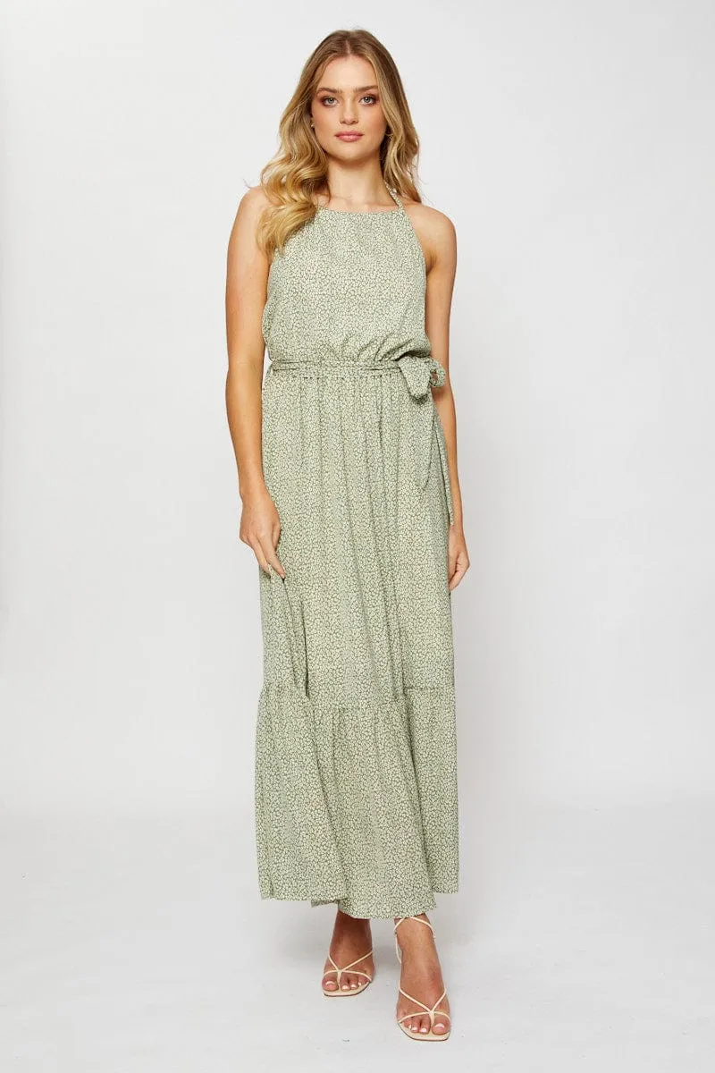 Geo Print Maxi Dress Halter Neck Sea View Dawn Calm