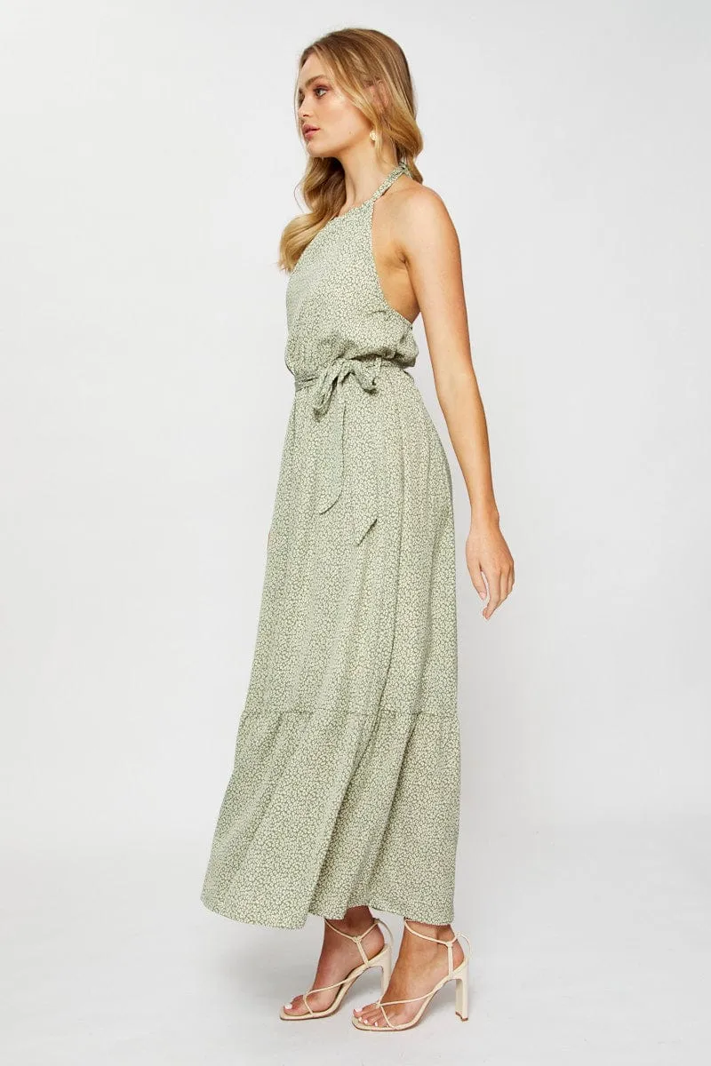 Geo Print Maxi Dress Halter Neck Lawn Wedding