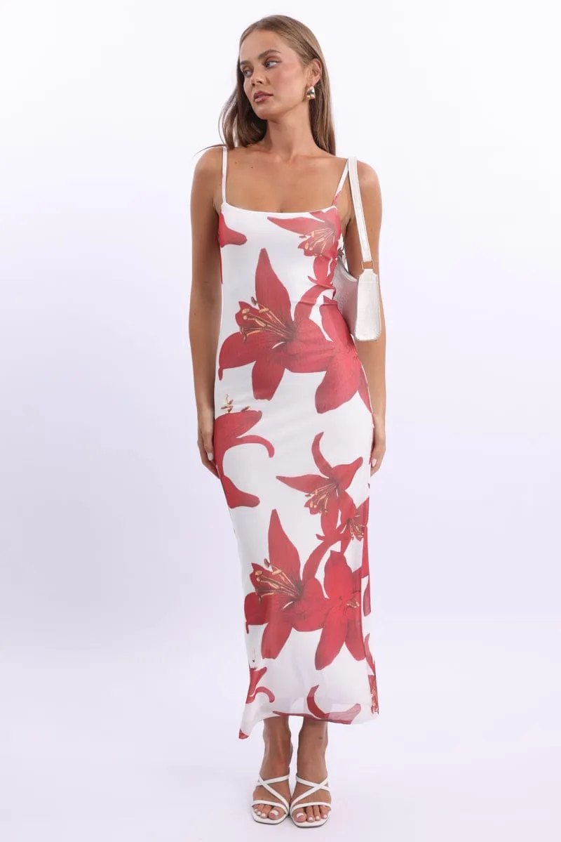 old town White Floral Bodycon Dress Maxi Mesh