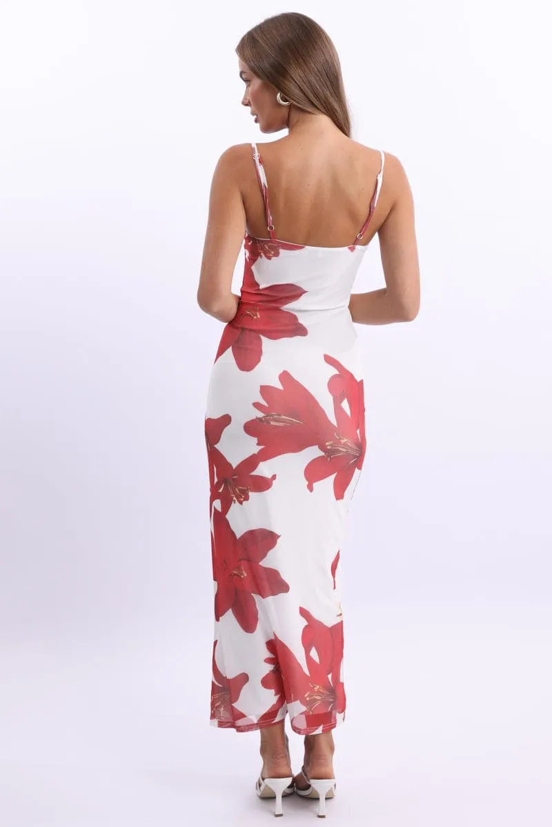 Bell Sleeve Resort Stay White Floral Bodycon Dress Maxi Mesh