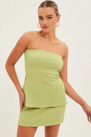 Green Mini Skirt Elastic Waist Band Texture Polyester Flexible Motion Non Irritating Texture