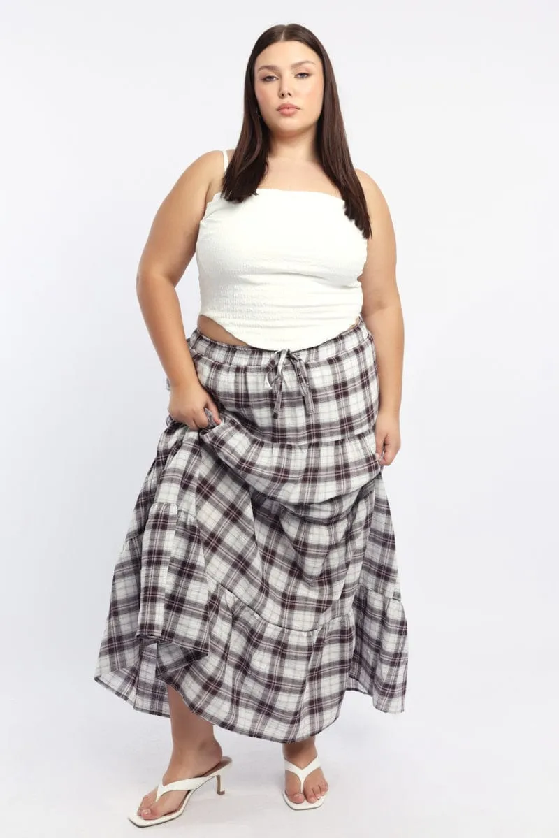 Bohemian vibe Red Check Tie Waist Tiered Maxiskirt