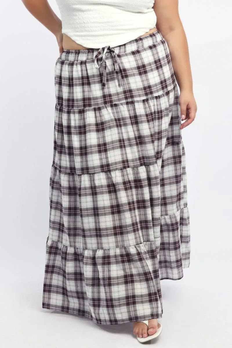 Red Check Tie Waist Tiered Maxiskirt Tiered Layers Runway Inspired