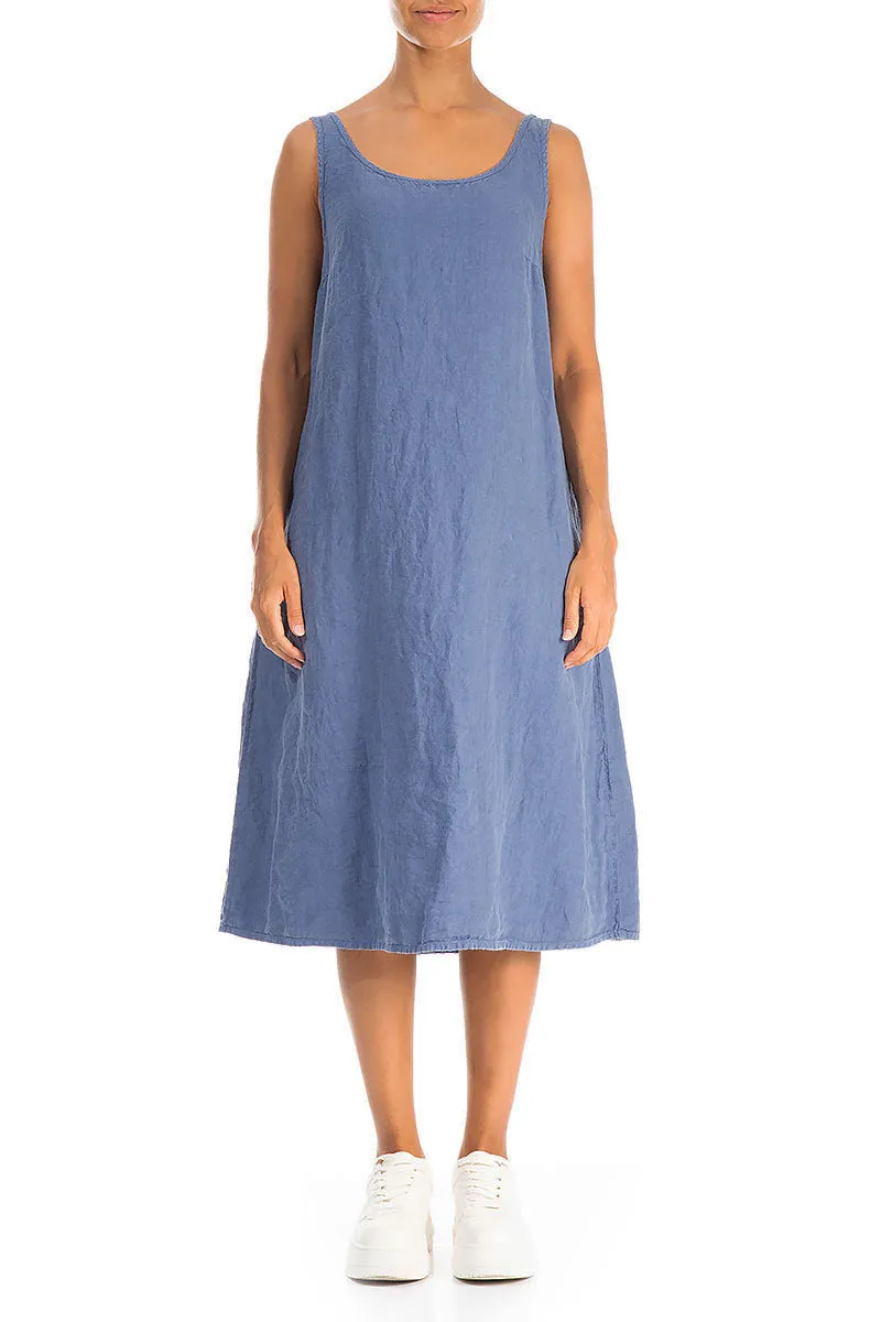 Sleeveless Blue Nova Linen Dress Eco Wear Firm Leather
