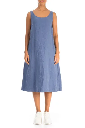 Sleeveless Blue Nova Linen Dress Eco Wear Firm Leather