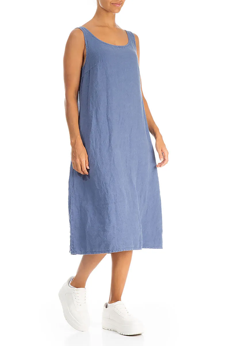Sleeveless Blue Nova Linen Dress Business Wear
