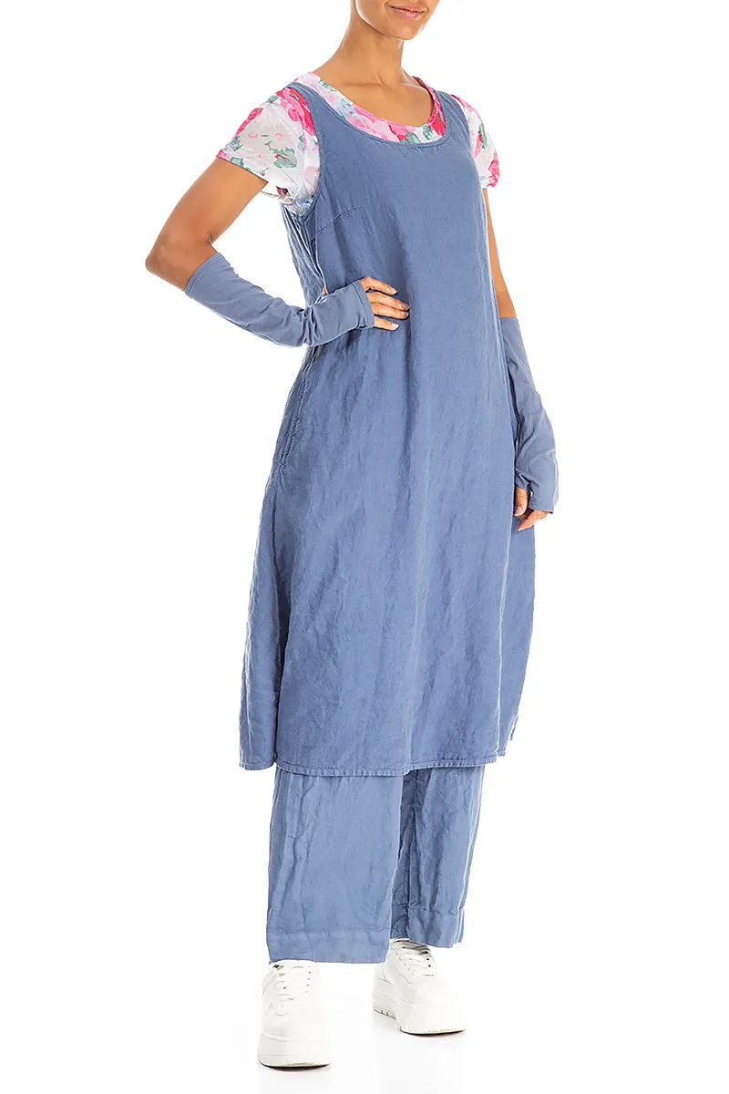 Sleeveless Blue Nova Linen Dress SmoothInnerLining Cozy Pajama Set