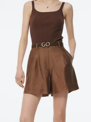 Adjustable Drawcord Simple Fit Tencel Blend Women A-Line Shorts