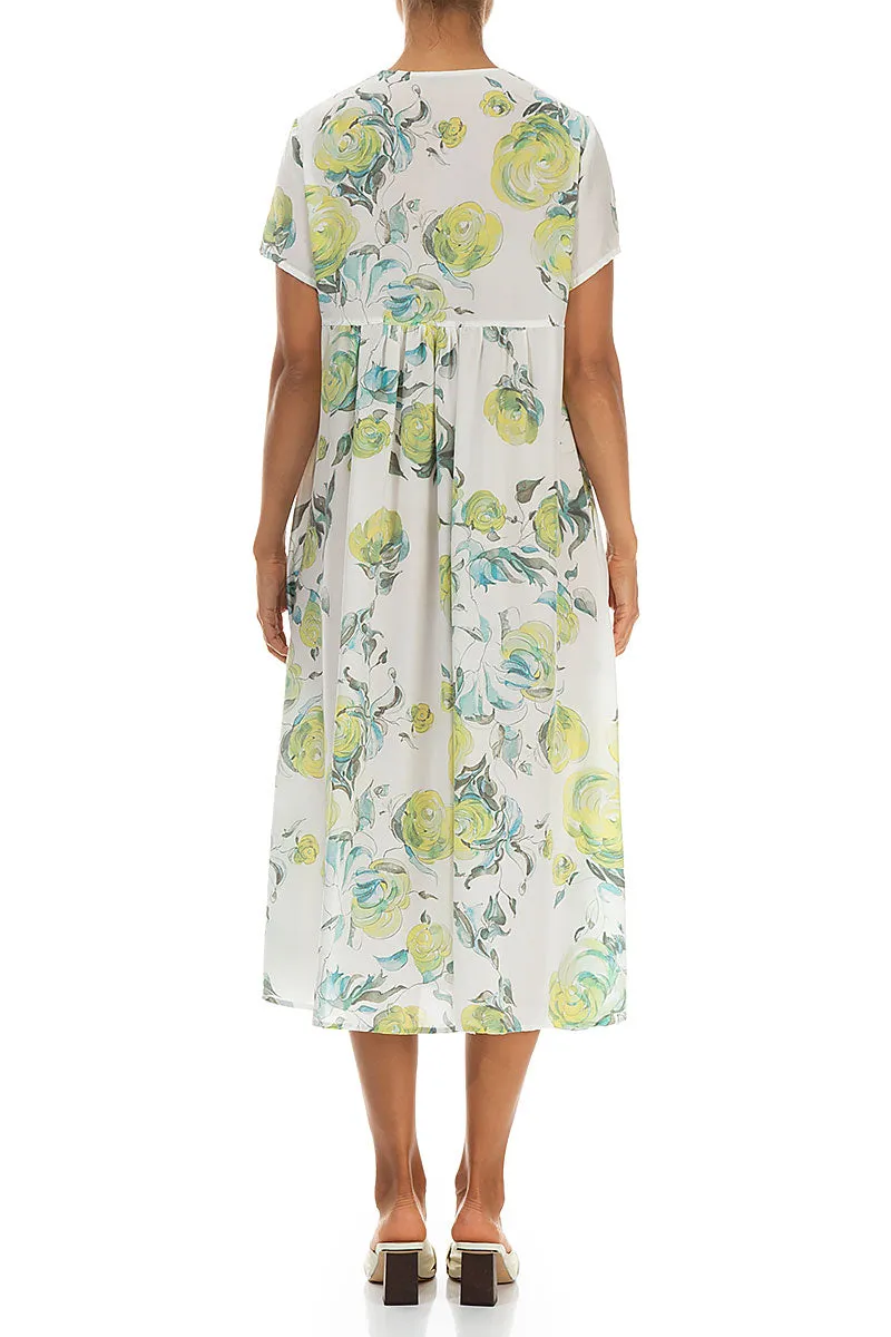 Romantic Lime Rose Silk Bamboo Dress Gentle Glow