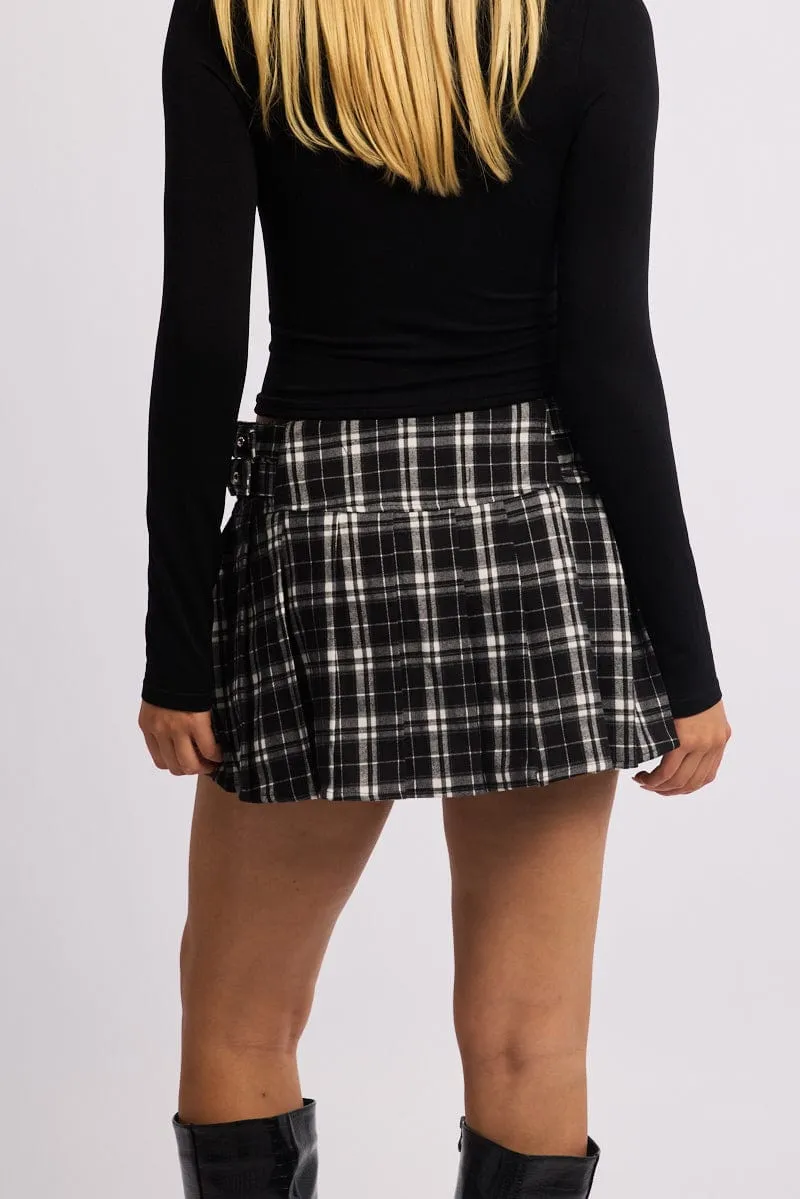 Black Check Skort Pleated Mini Skirt Cozy Vibes Relaxed Feel