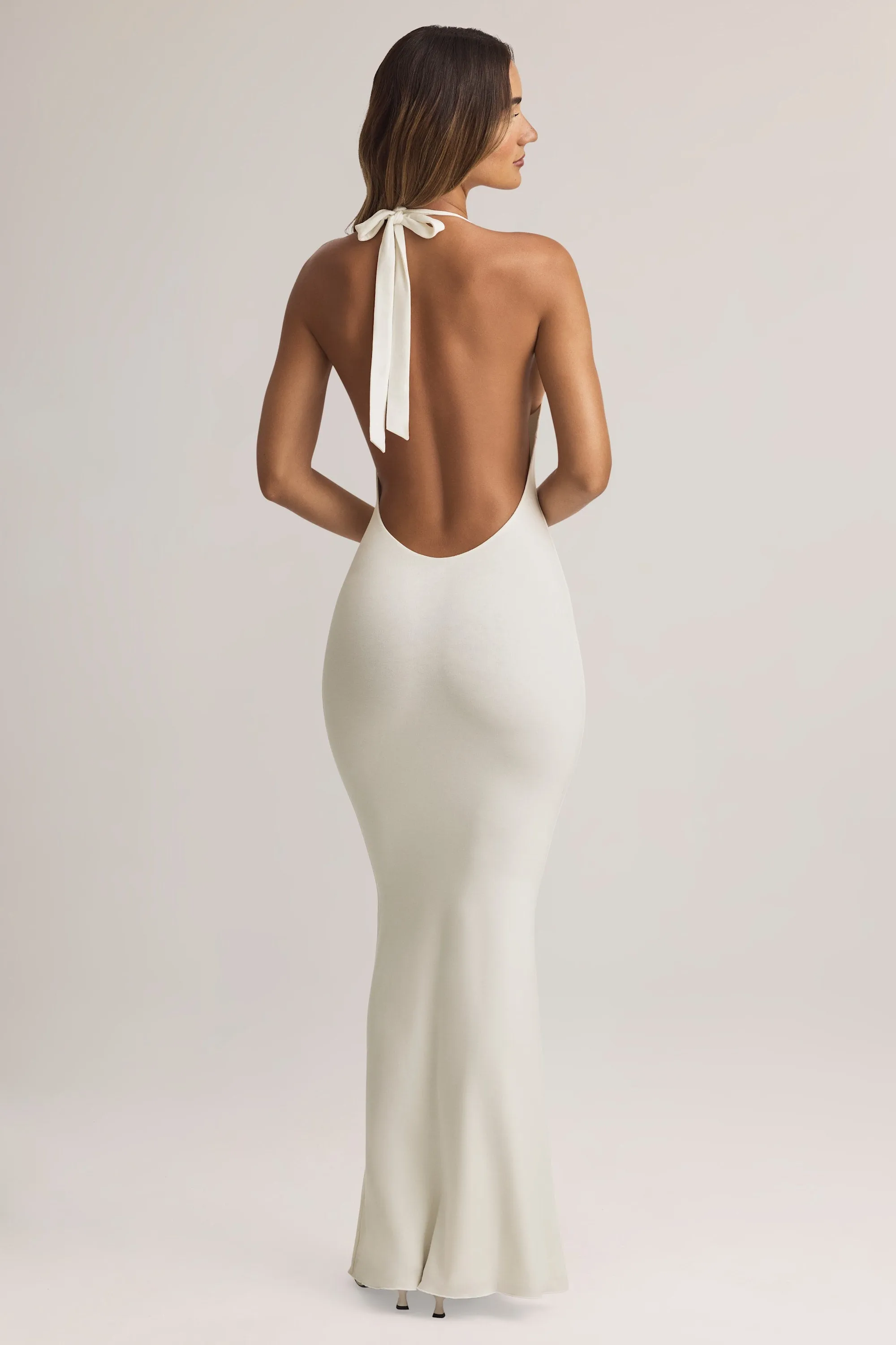 Modal Halterneck Maxi Dress in White Lavender Field City Air
