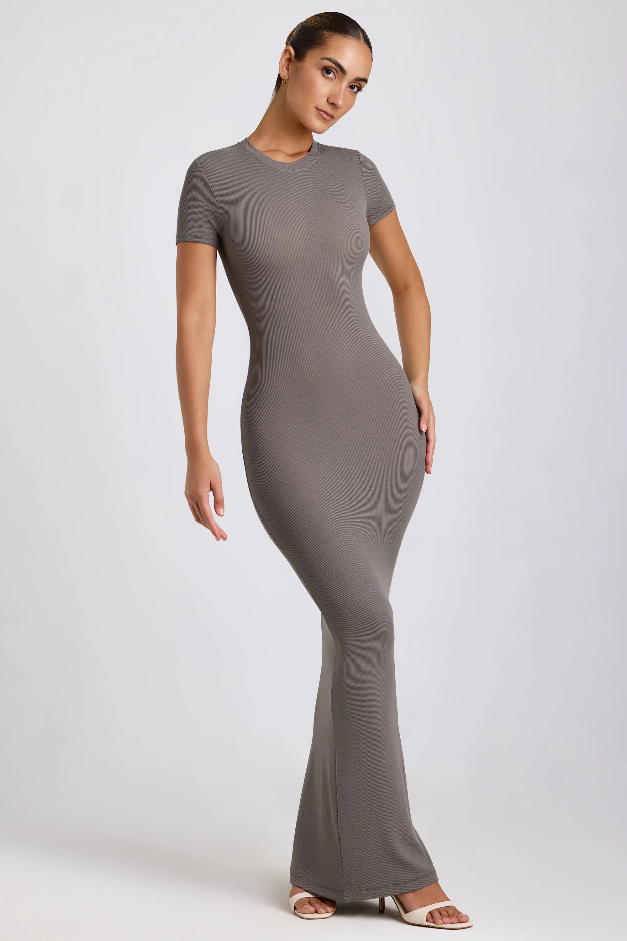 With its timeless design this dress is perfect for both casual and formal wear Ribbed Modal Maxi Dress in Grey