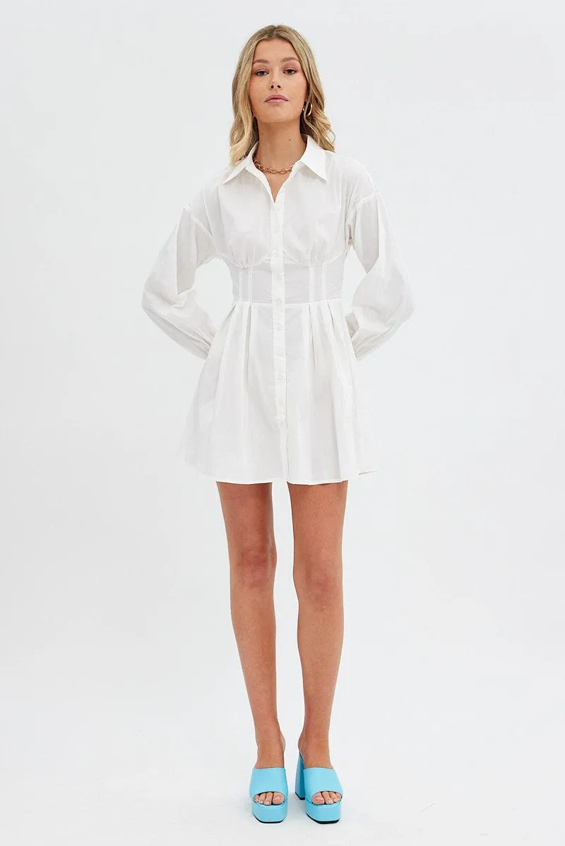 TactileStitching White Shirts Dress Long Sleeve Poplin